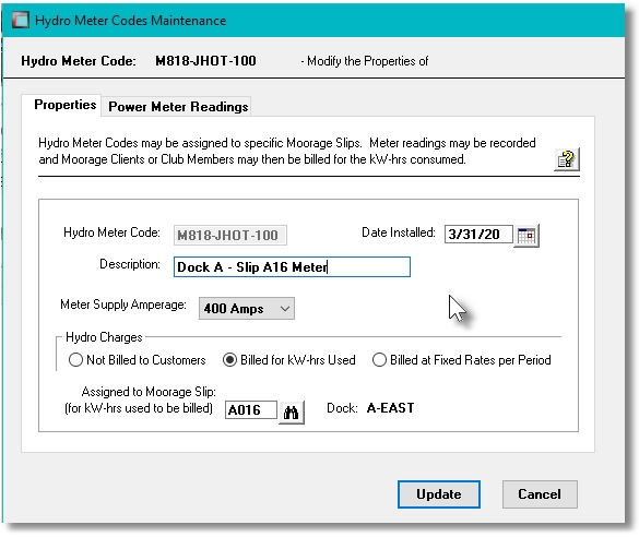 Hydro Meter Properties Screen